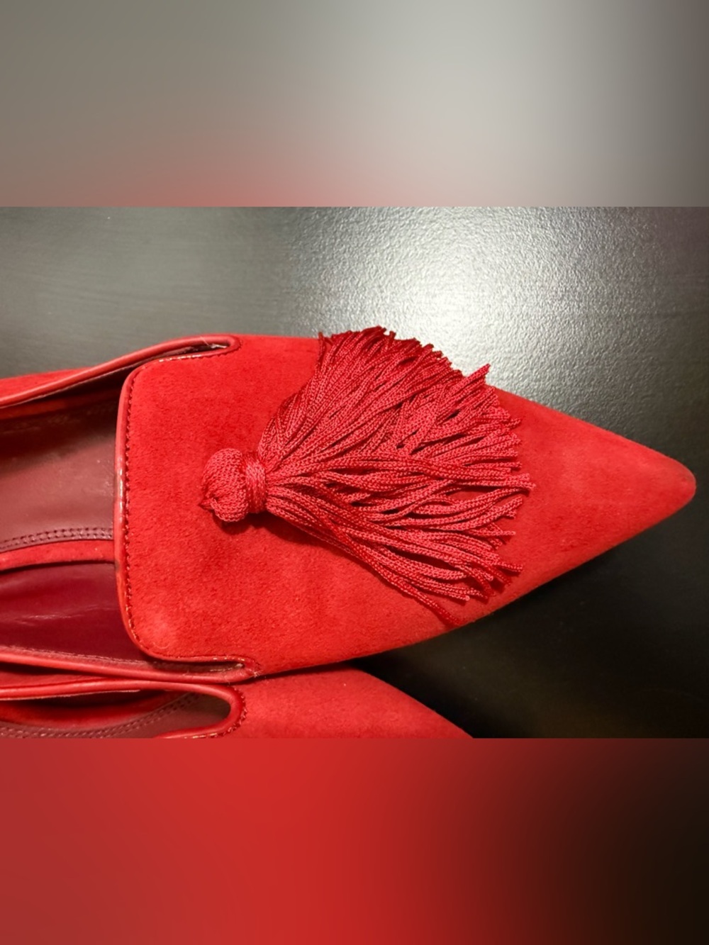 Kate Spade Adore Red Kid Suede Tassel Pointed Toe Flats Women’s Size 8.5B - Picture 6 of 9